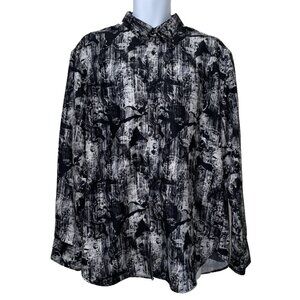 Kilburne Finch Shirt Mens Sz 2XL Black White Floral Long Sleeve Button Up Party